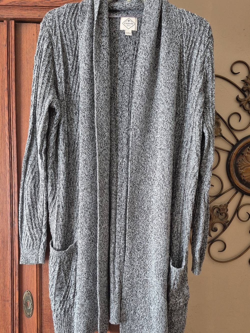 St. John's Bay Gray Marled Open-Front Shawl Cardigan